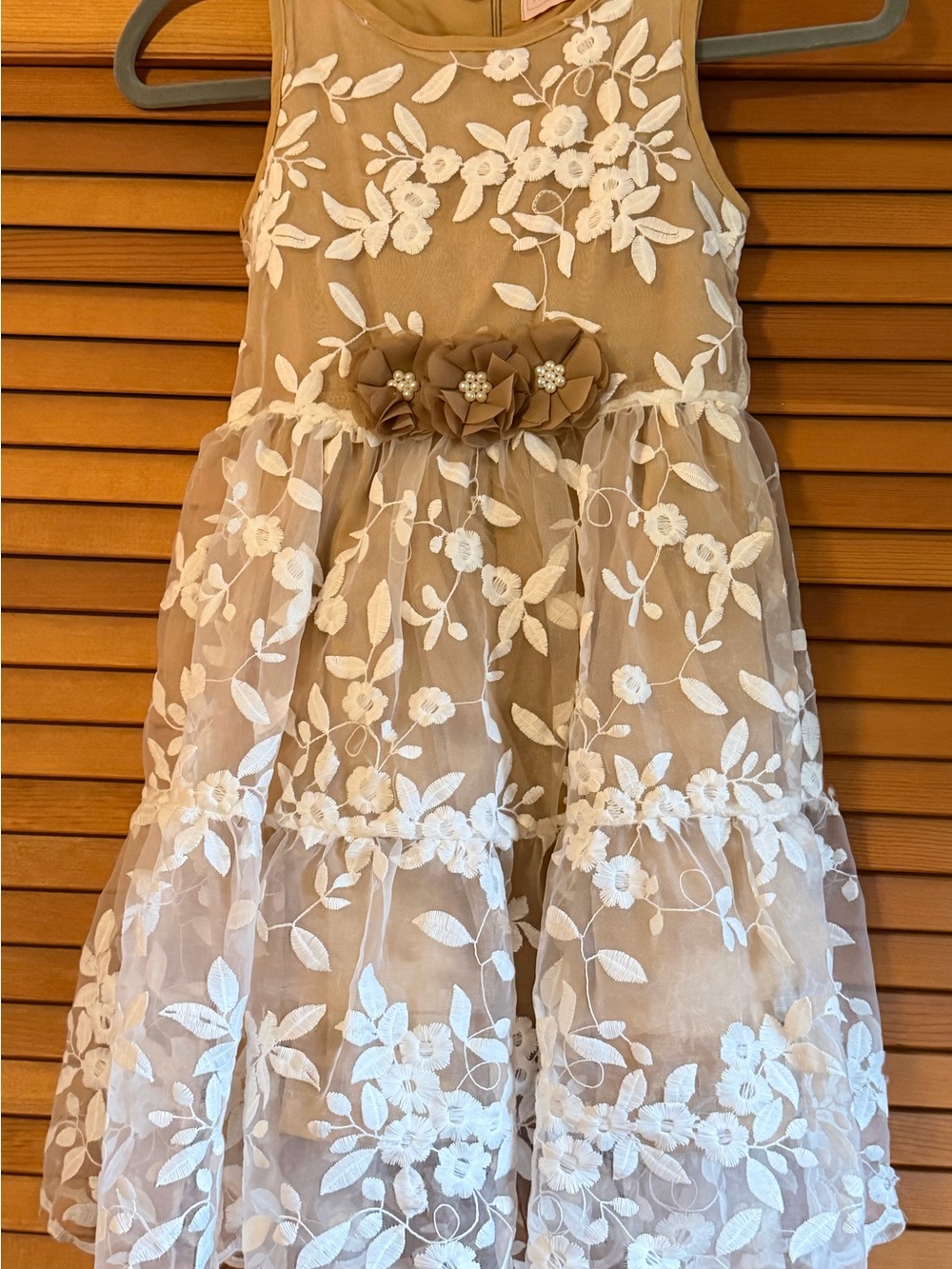Think Pink Bows Toffee Embroidered Lace Flower Girl Dress Size 6